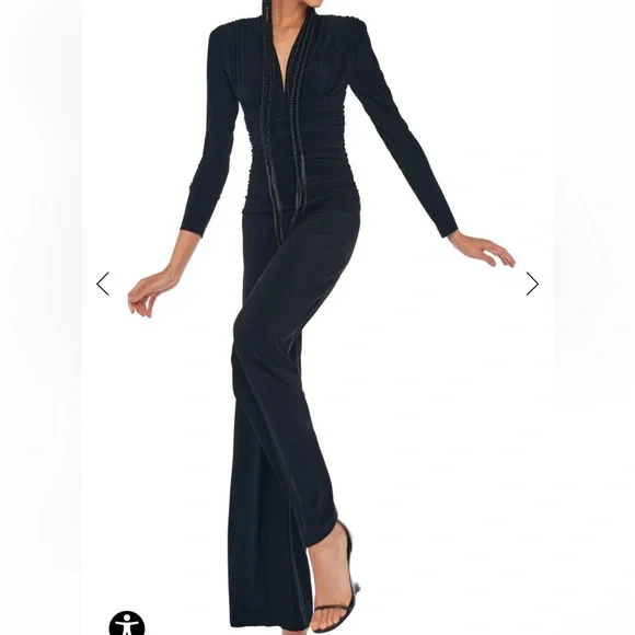 Norma Kamali Black Shoulder Pad Jumpsuit Medium 36 - Picture 2 of 9